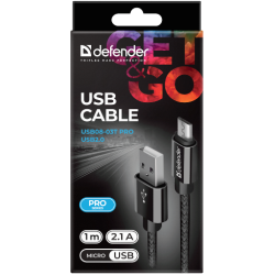 კაბელი USB08-03T PRO USB2.0 USB cable, AM-MicroBM, 1m, 2.1A (87802) DEFENDER