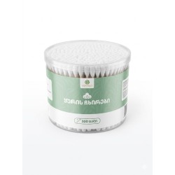 ბამბის ჰიგიენური ჩხირები ხის ტარით