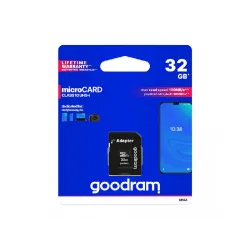 GOODRAM-microSD მეხსიერების ბარათი ადაპტერით 32GB, class 10 UHS1, 100mb/s