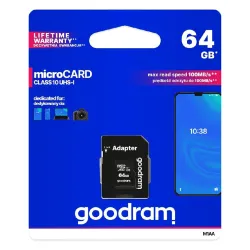 GOODRAM-microSD მეხსიერების ბარათი ადაპტერით 64GB, class 10 UHS1, 100mb/s